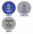 E-4020-H - 59R6 Series 6" Blue Stainless Steel Push Plate WHEELCHAIR/PRESS TO OPERATE DOOR