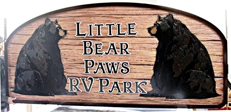 G16296 - Large Carved 2.5 HDU Entrance Sign for Little Bear Paws RV Park with Artwork