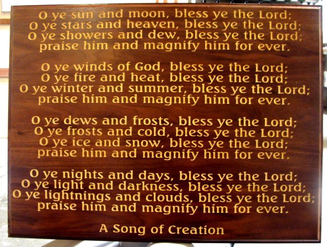D13250 - Engraved Stained Cherry Wood Wall Plaque for "A Song of Creation" 