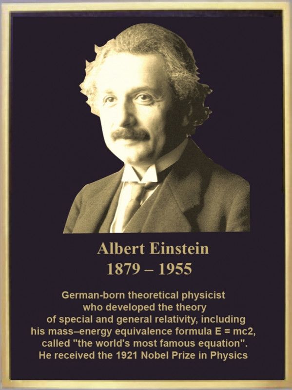 MB2398 - Brass-Plated Memorial Plaque with Giclee Photo of Police of Albert Einstein, 2.5-D