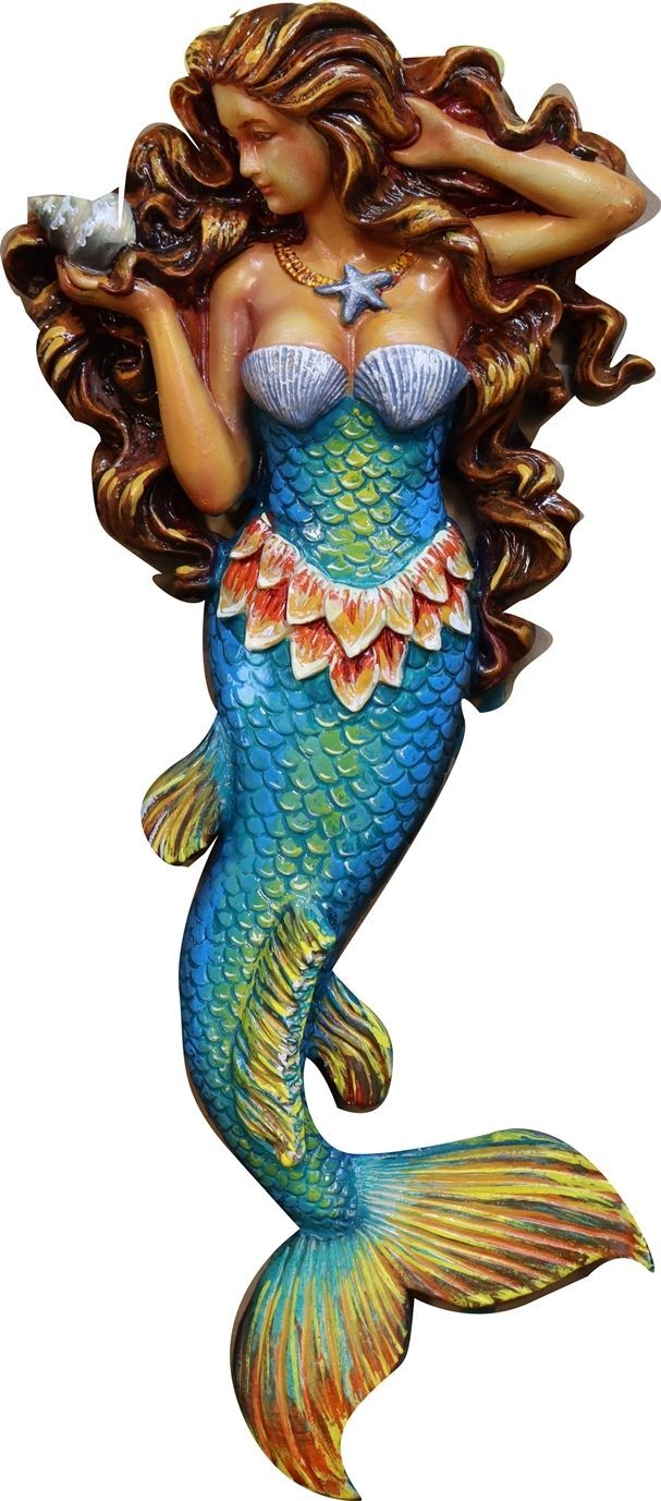 L21912- Carved 2.5-D Raised Relief  Artist-Painted Mermaid 