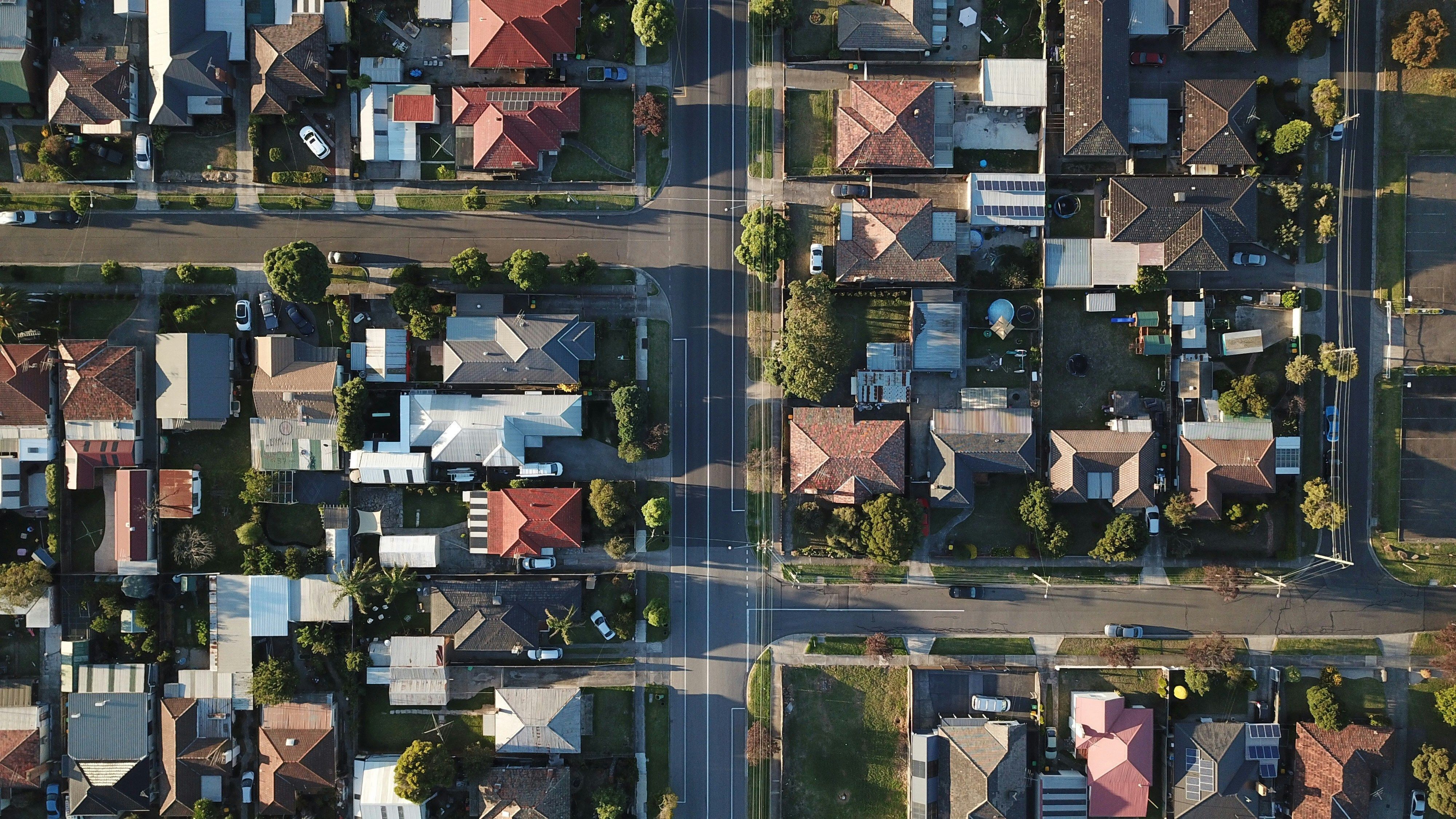 Aerial view of multiple homes