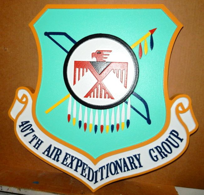 V31603 - Carved Wall Plaque of the Shield crest of the 407th Air Expeditionary Group