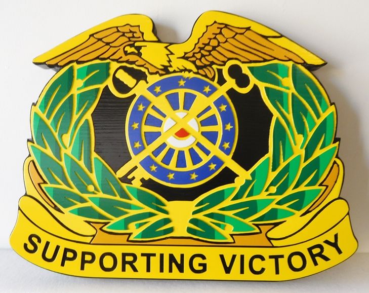 MP-2040 - Carved Plaque of the Crest of Quartermaster Corps,US Army, with Motto "Supporting Victory"