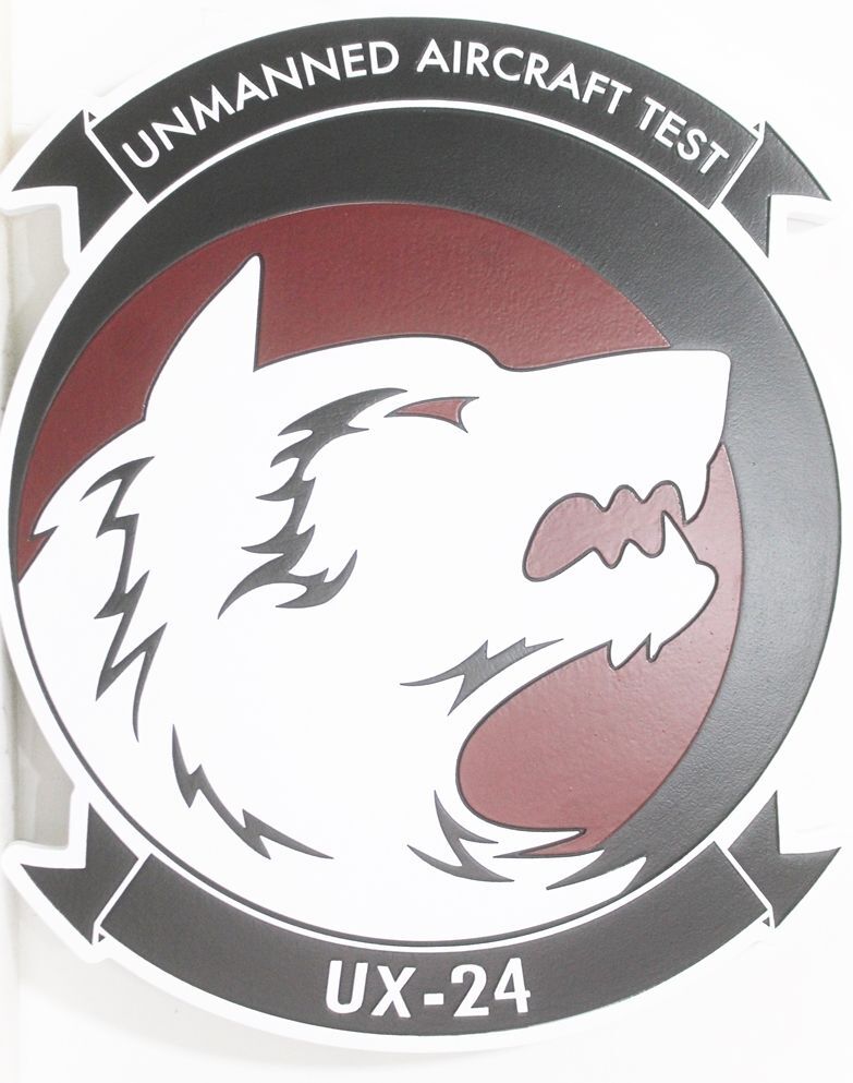 JP-1674- Carved 2,5-D Mulkti-Level Plaque of the Crest of the Navy's Unmanned Aircraft Test , UX-24 Unit