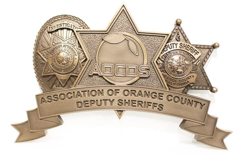 PP-1912 -  Carved 3-D Bronze-Plated HDU Plaque  for Association of Orange County Deputy Sheriffs (AOCDS)
