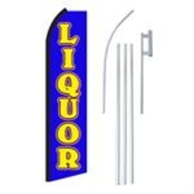 Liquor Blue & Yellow Swooper/Feather Flag + Pole + Ground Spike