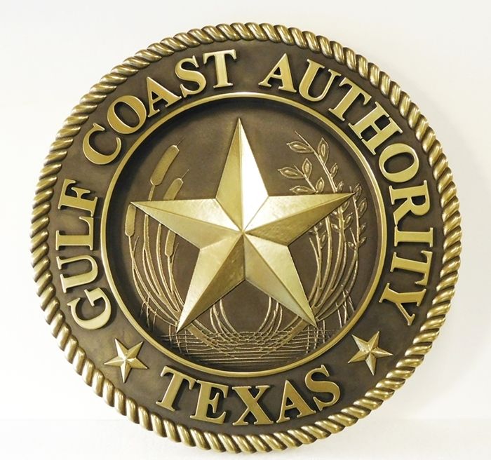 W32490 - Carved 3-D Brass-Coated Wall Plaque for the Gulf Coast Authority