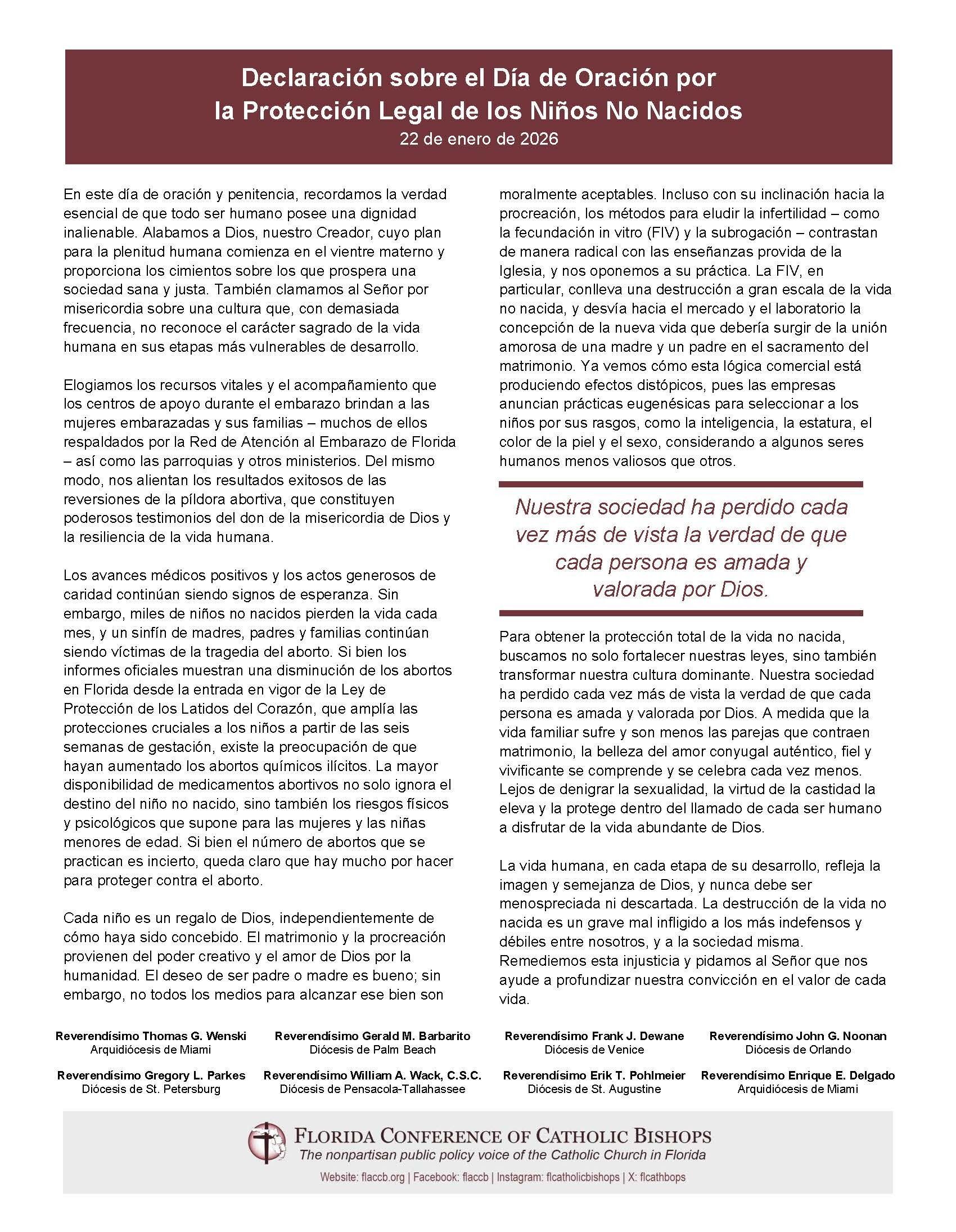 FCCB Statement - Spanish