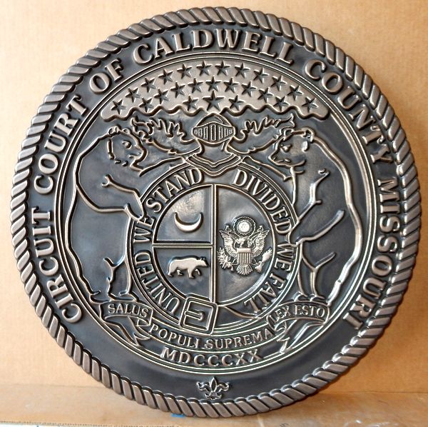 CP-1080 -  Carved Plaque of the Seal of Caldwell  County, Missouri,  Bronze Plated