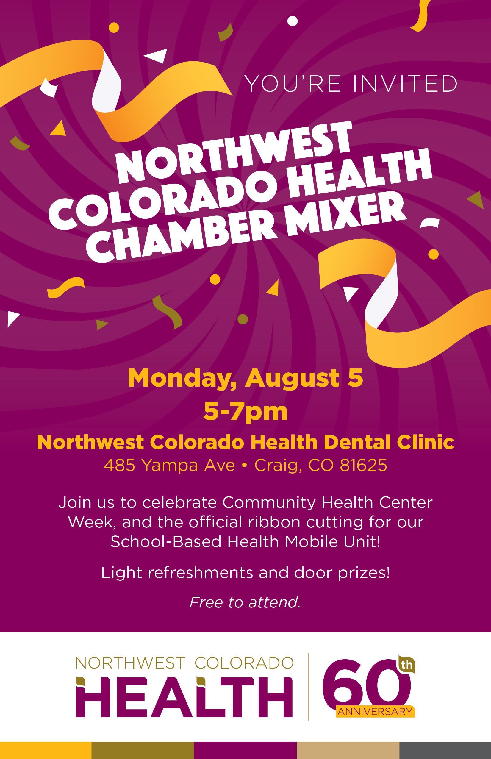 Invitation to a Chamber Mixer taking place in Craig, Colorado at the Northwest Colorado Health Dental Clinic