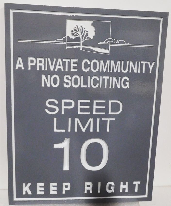  H17240 - Carved HDU "Speed Limit 10 MPH" Traffic Sign for  Private Residential Community , 2.5-D  Engraved  Relief with Logo as Artwork.