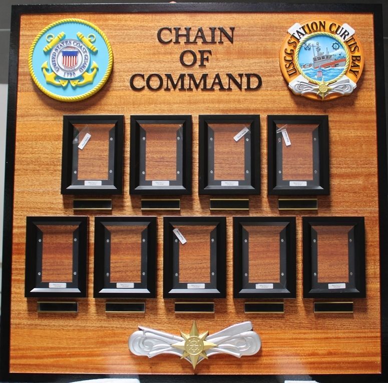 SA1474- Carved Redwood  Chain-of-Command Board for US Coast Guard  Station Curtis Bay  