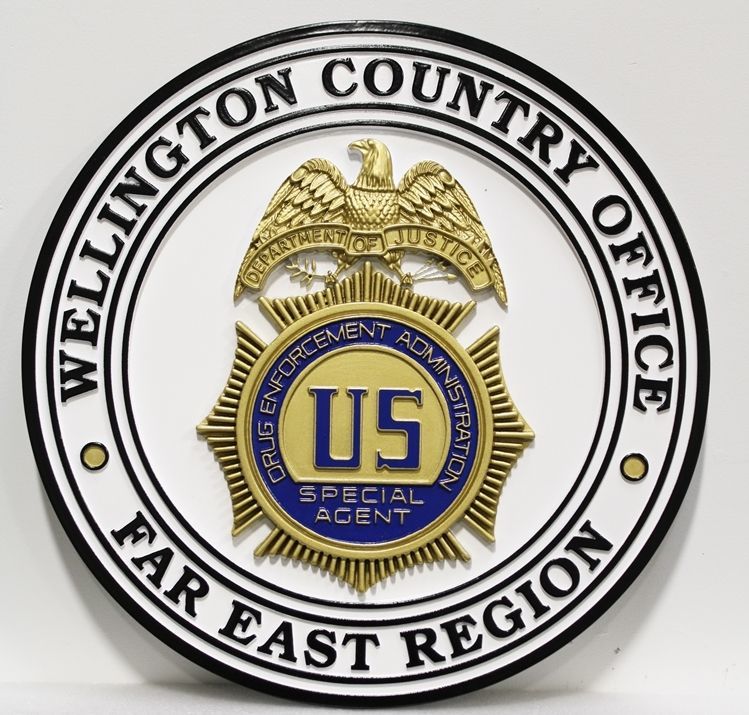 PP-1546 -  Carved 3-D Bas-Relief HDU Plaque of the Badge of the Far East Region Drug Enforcement Administration (DEA) Wellington  Country Office