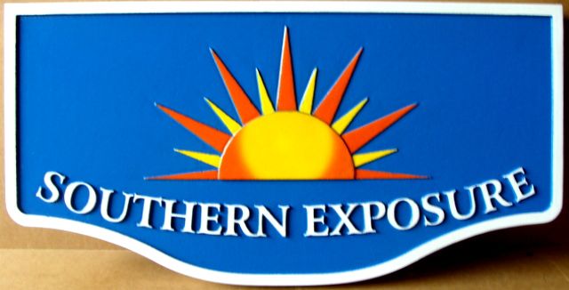 L21209 - Seashore Home Property Name Sign "Southern Exposure" with Stylized Setting Sun