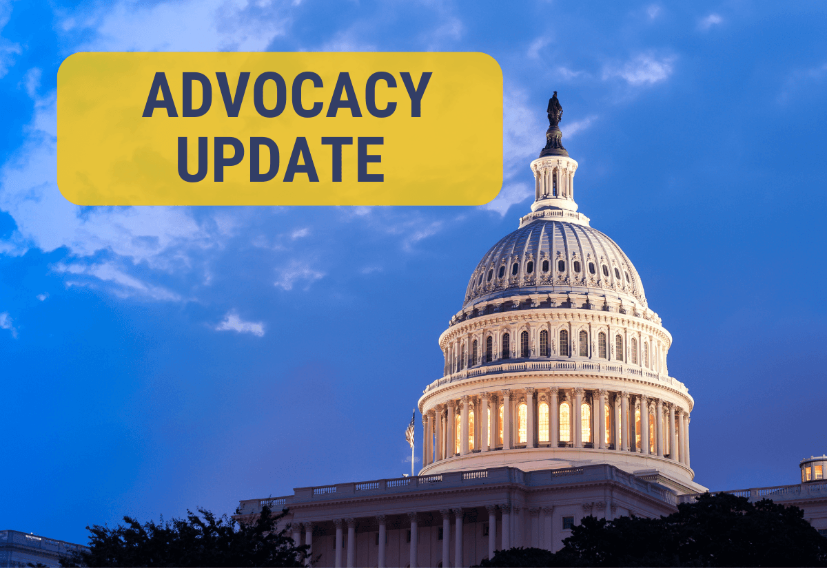 Graphic with the text "Advocacy Update" and an image of the U.S. Capitol building in the background.