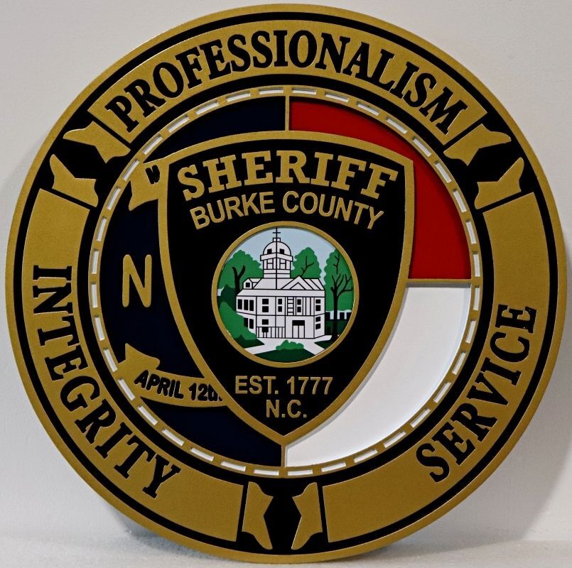 PP-3106 - Carved Plaque of the Seal and Badge of the Sheriff's Office, Burke County, North Carolina, 2.5-D Artist-Painted