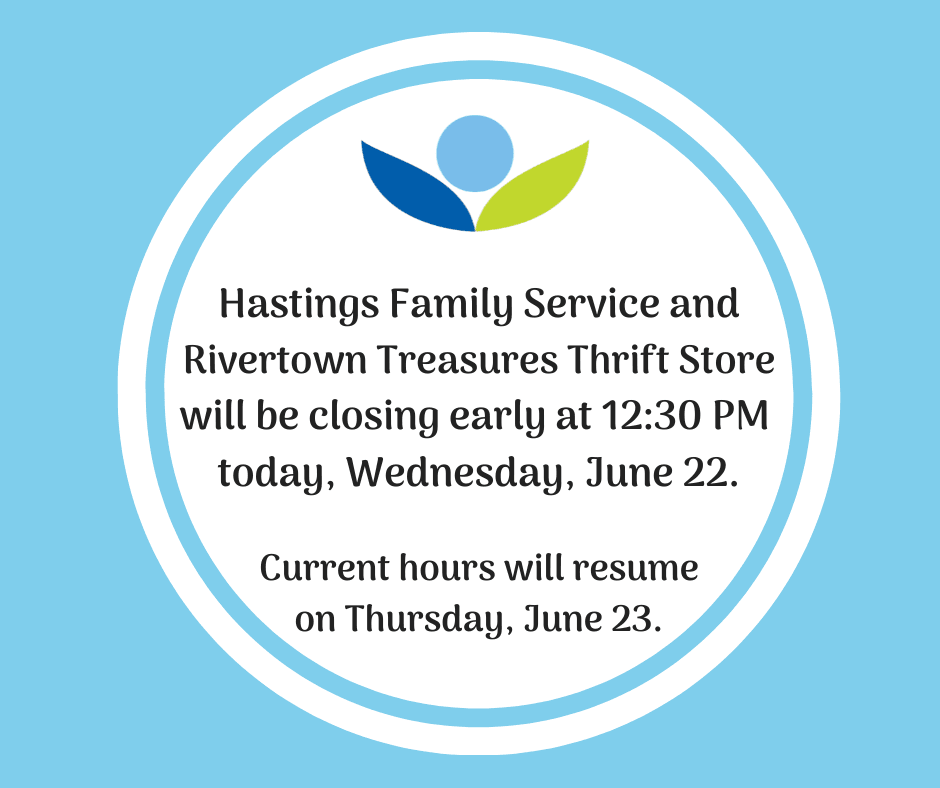 HFS and Rivertown Treasures Thrift Store Closing Early on Wednesday, June 22