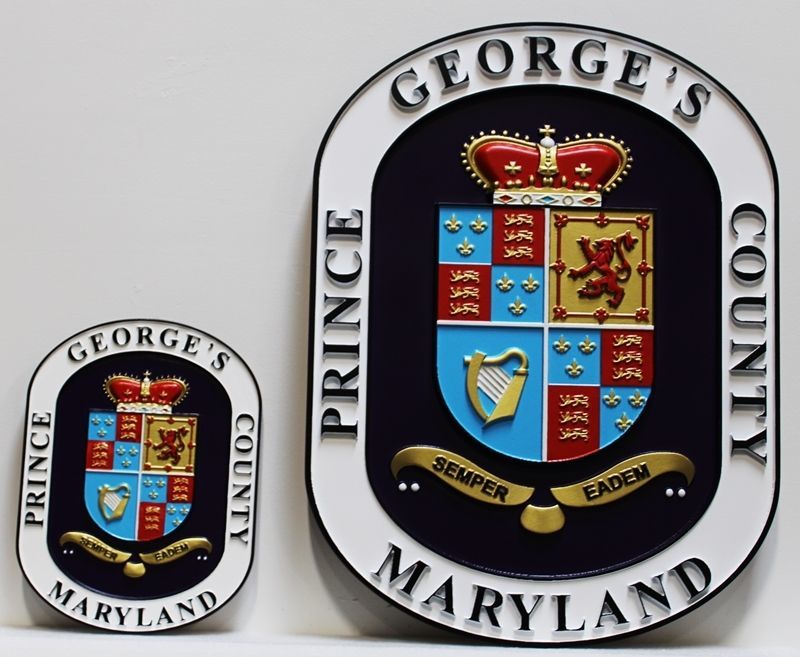CP-1465 - Carved Wall and Podium Plaques of the Seal of Prince George's County,  Maryland, 3-D Relief, Artist Painted