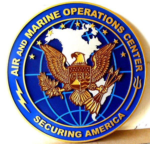 LP-1820 - Carved Plaque of the Seal of the Air & Marine Operations Center, Artist Painted