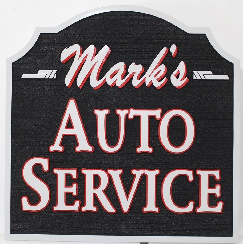 SA28569 - Carved and Sandblasted Sign for "Mark's Auto Service"