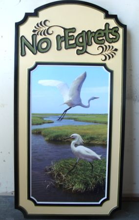M22807 - Vacation Home Sign with Two Painted Egrets