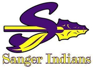 A giant S with an arrow going through the middle of it that reads "Sanger Indians."