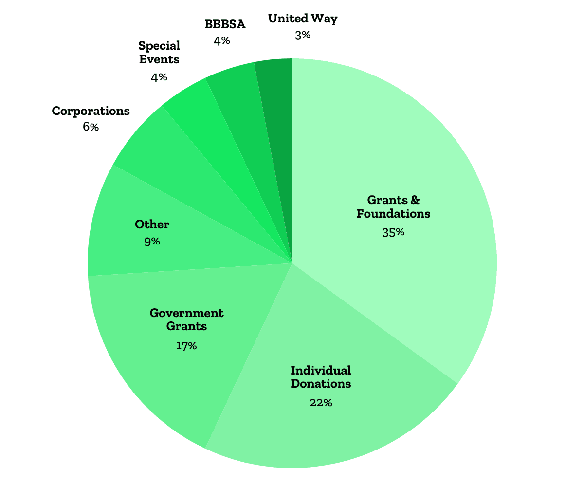 Pie chart displaying BBBS 2024 Financials