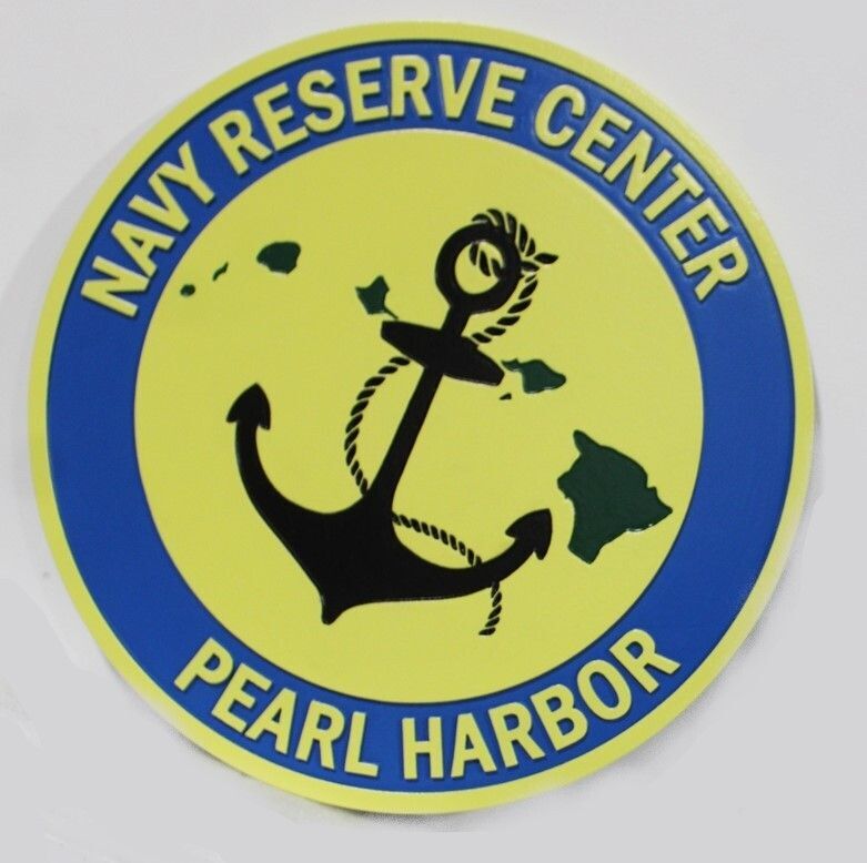 JP-2596 - Carved 2.5-D Multi-level Wall Plaque of the Crest of the Naval Reserve Center in Pearl Harbor, Hawaii