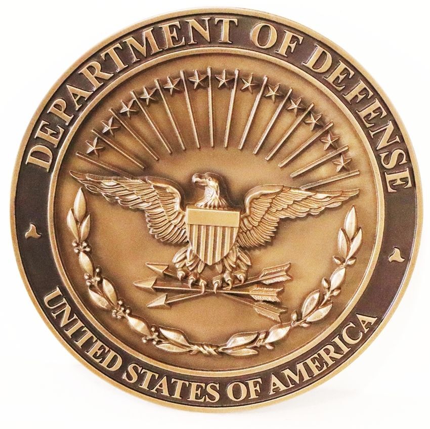 IP-1022 - Carved Plaque of the Great Seal of the Department of Defense (War) , 3D Light  Bronze-Plated