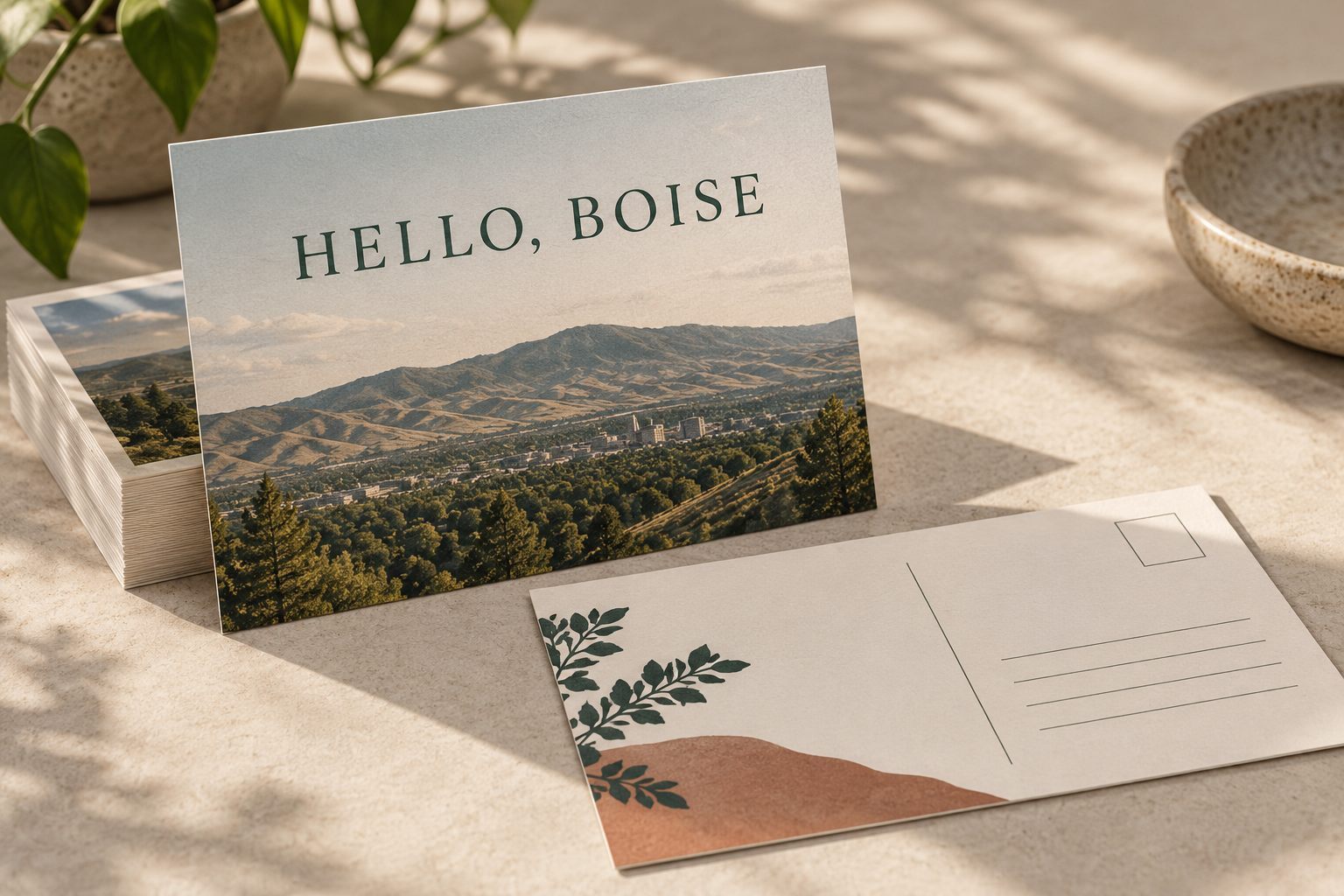 Illustrative Boise postcard design mockup