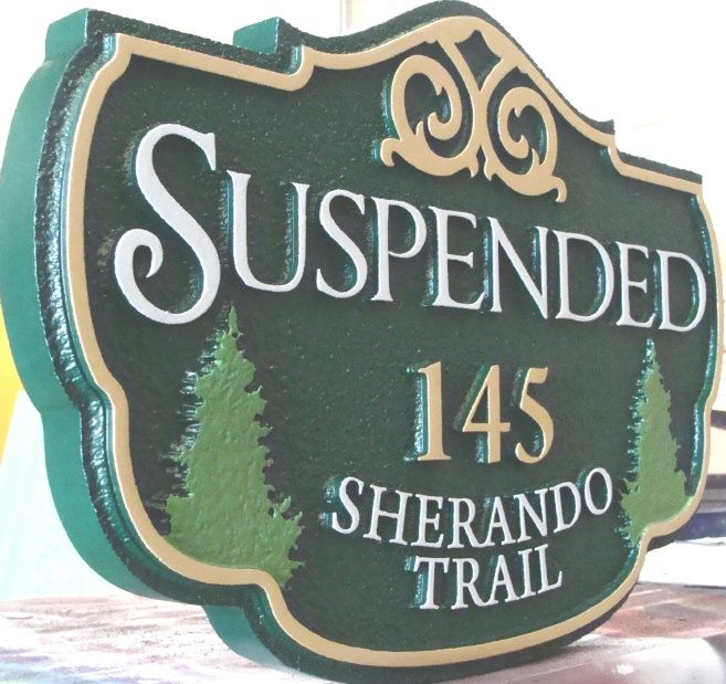 I18301 - Carved HDU Twin Fir Property Name and Address Sign "Suspended"