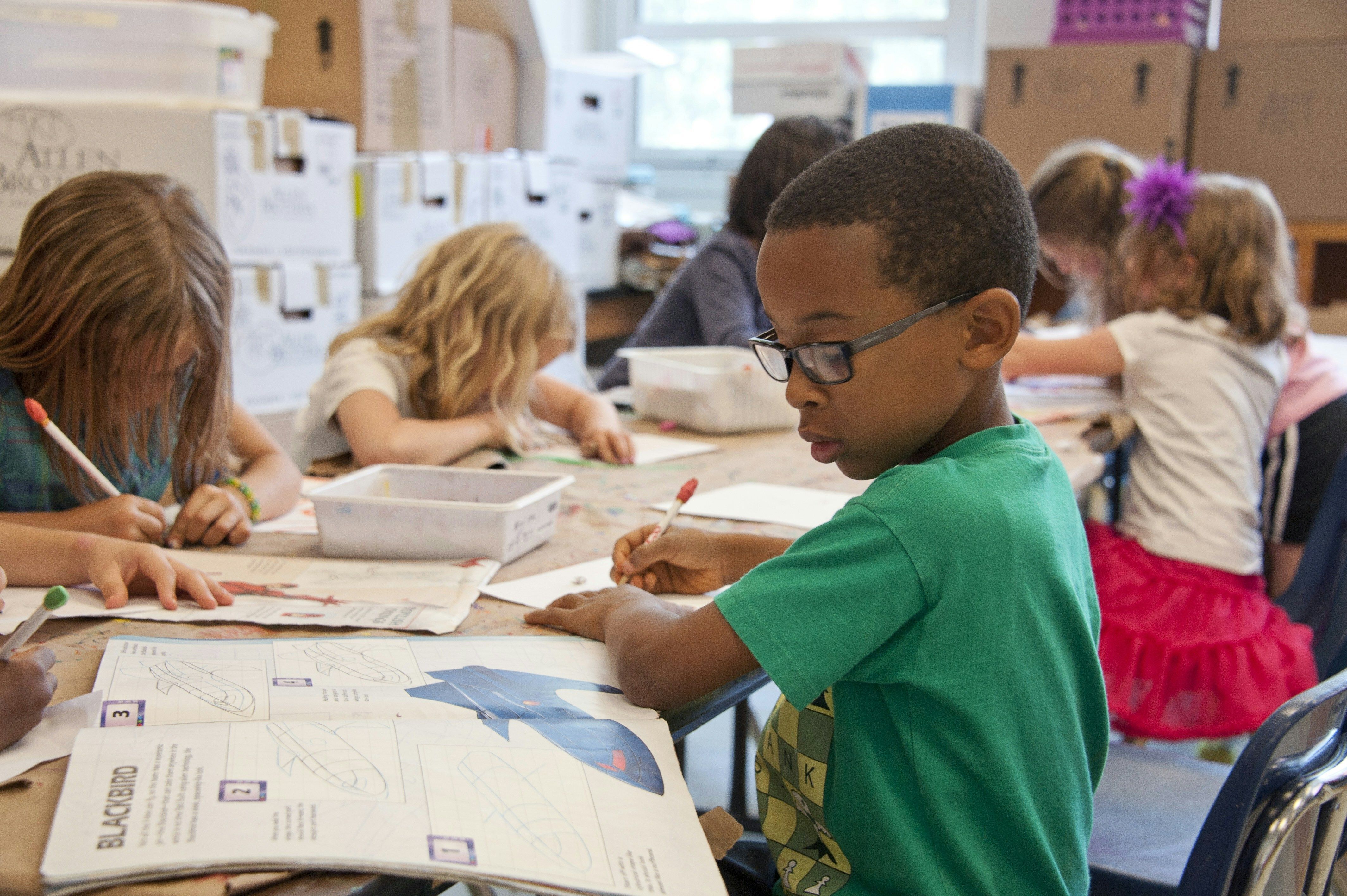 students working in class