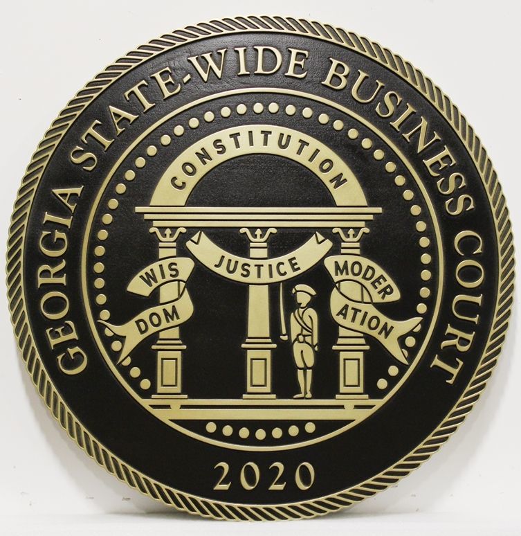 GP-1092 - Carved 2.5-D Raised Relief Brass-Plated Seal of the Georgia Statewide Business Court