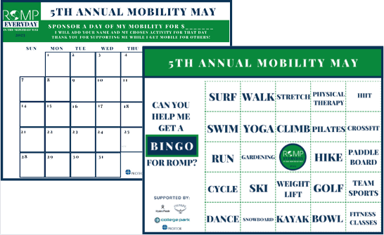 Download our Bingo Cards and Calendar in our Mobility May FUN-raising folder! 