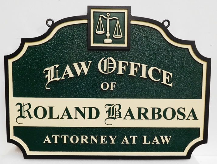 A10425 - Carved and Sandblasted 2.5-D  Sign for the Law Office of "Roland Barbosa" 