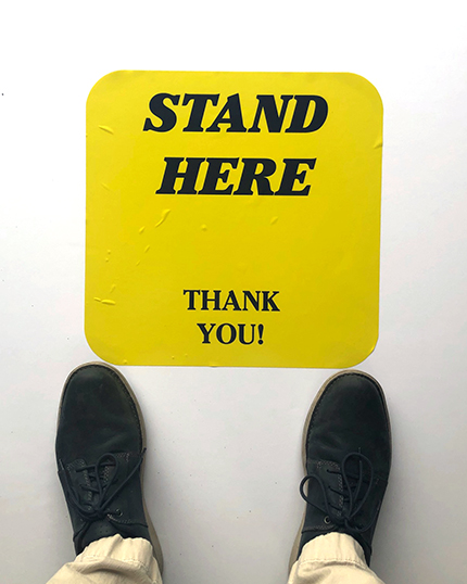 Floor Decal "Stand Here" Square Yellow