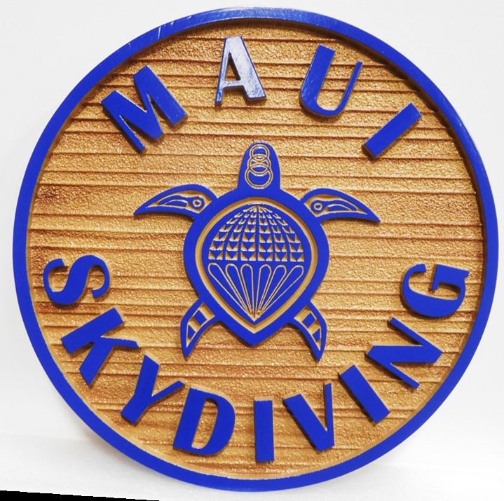 SA28459 - Carved Sandblasted Wood Grain Sign  for Maui Skydiving,  2.5-D Artist Painted with Sea Turtle as Artwork