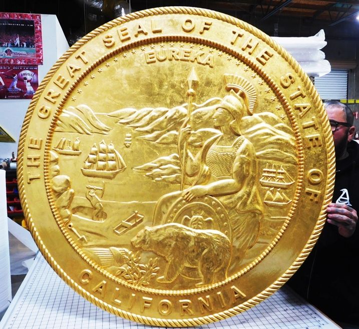 BP-1062 - Carved Plaque of the Seal of the State of California, 24K Gold Leaf Gilded