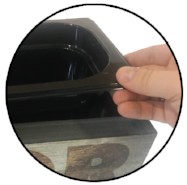 Close up image of pan lifting out of flavor station, custom signs