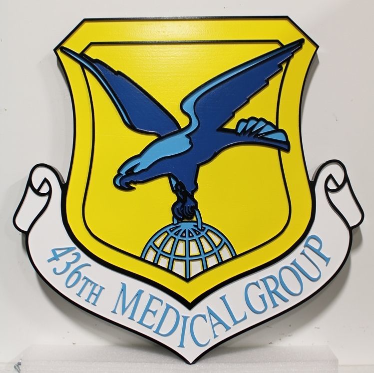 LP-8062 - Carved 2.5-D Multi-Level Raised Relief HDU Plaque of the Crest of the 436th Medical group