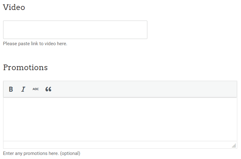 Image of Video and Promotions fields