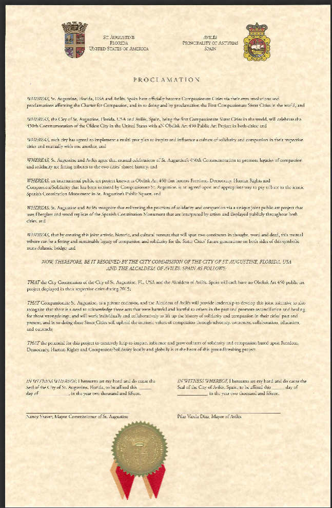 document proving Aviles, Spain is now a compassionate city