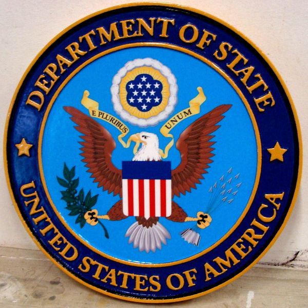 U30174 - Department of State Seal Carved 3-D Wall Plaque 