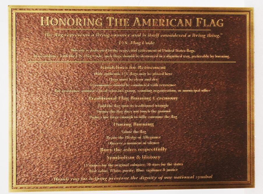 ZP-2145 - Precision Machined Bronze-Plated Aluminum  Plaque for Honoring the American Flag, an Eagle Scout Project 