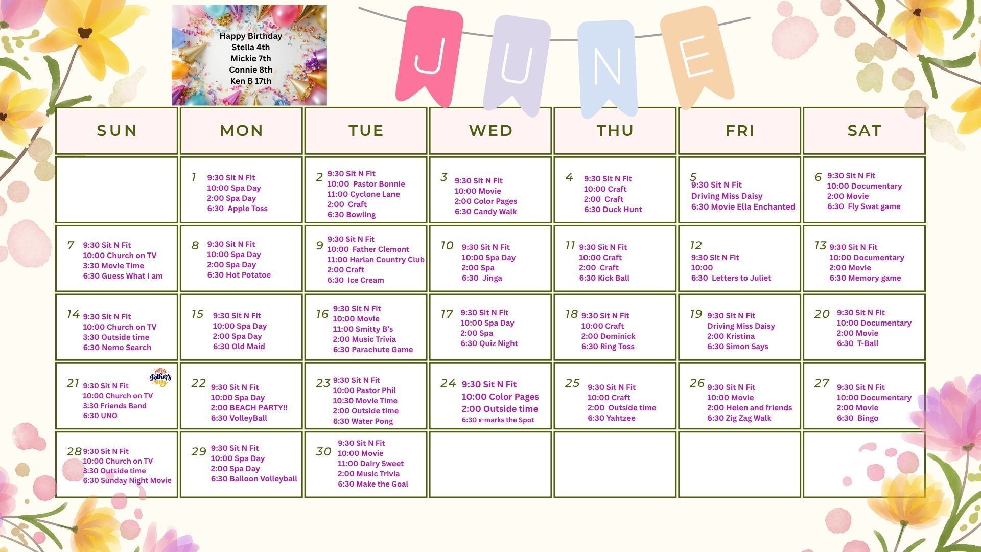Downloadable Activities Calendar 