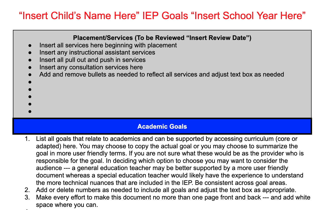 IEP At a Glance Template