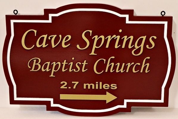 D13169 - Carved and Sandblasted HDU Directional Sign for "Cave Springs Baptist Church"