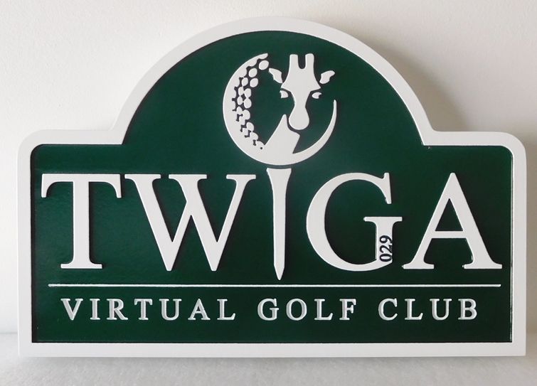 E14160 - Carved HDU Sign  for the "TWIGA" Virtual Golf Club, 2.5-D Raised and Engraved Relief