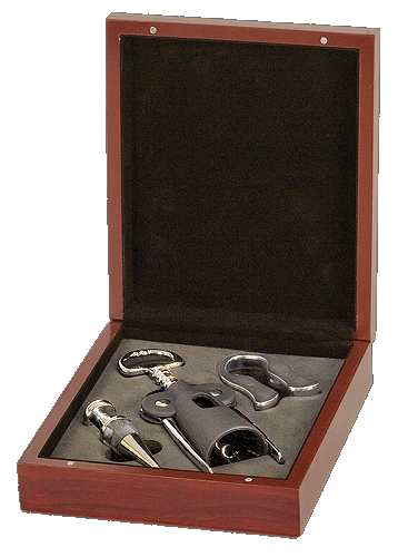 Rosewood Finish 3 piece Wine Gift Set